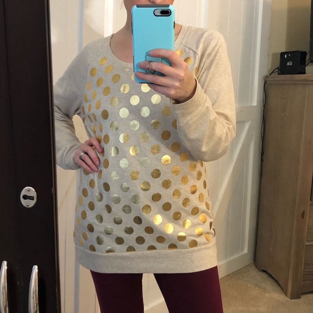 No boundaries cream and gold polka dot sweater
